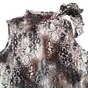 Perseption Concept Snake Print Sleeveless Tie Neck Top Size S